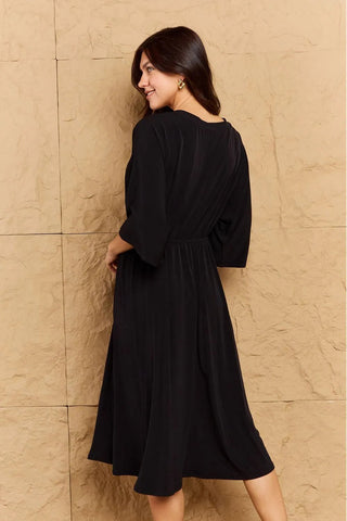 Black Surplice Midi Dress - FINAL SALE - MOD&SOUL - Contemporary Women's Clothing