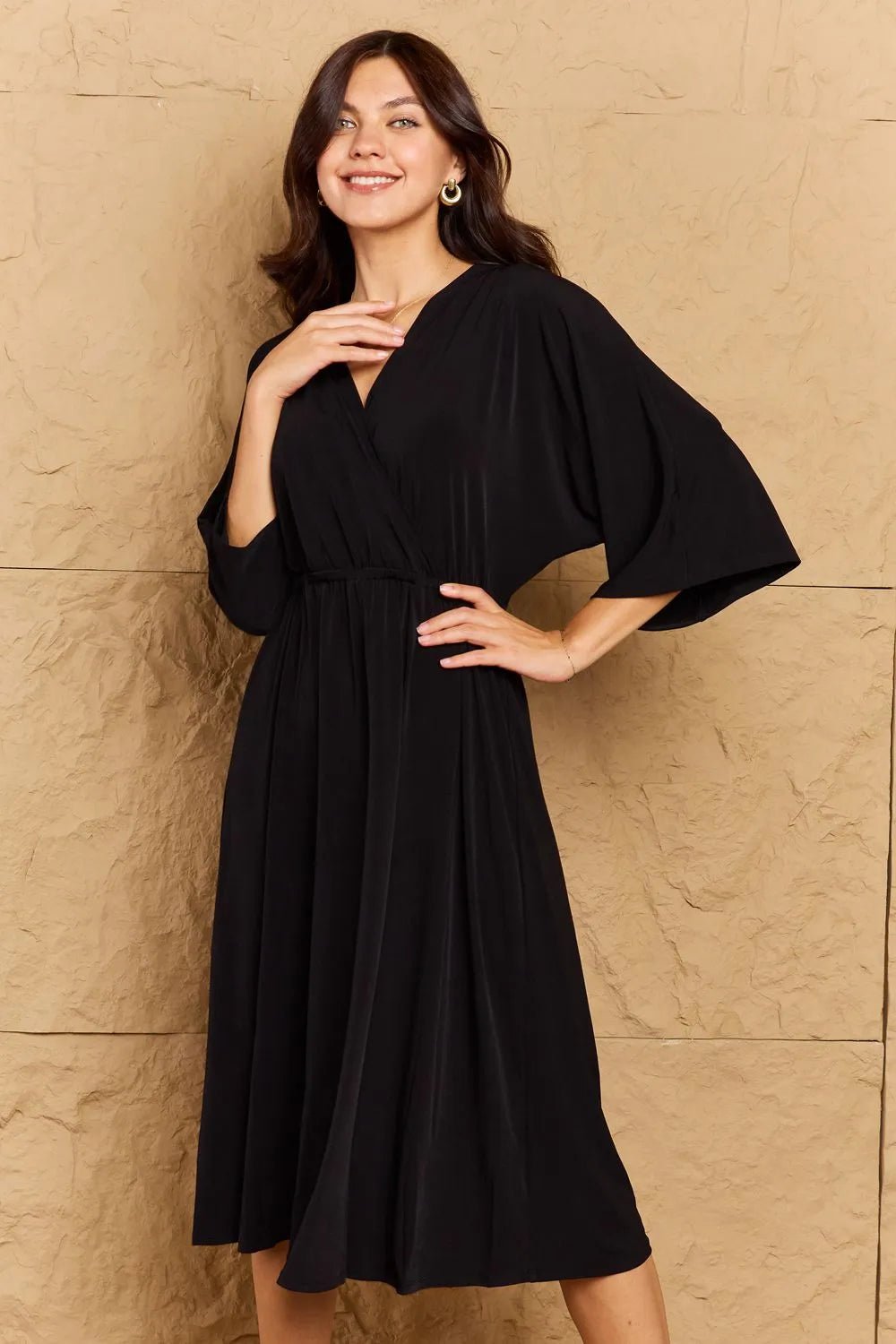 Black Surplice Midi Dress - FINAL SALE - MOD&SOUL - Contemporary Women's Clothing