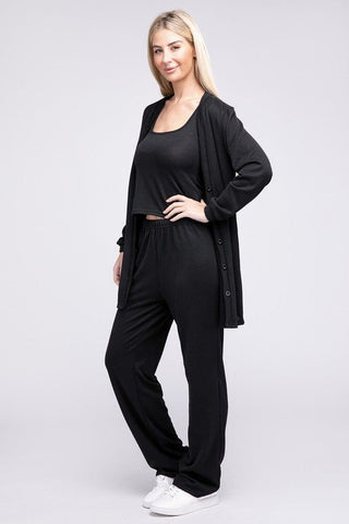 Black Tank Top & Pants & Cardigan Set - MOD&SOUL - Contemporary Women's Clothing
