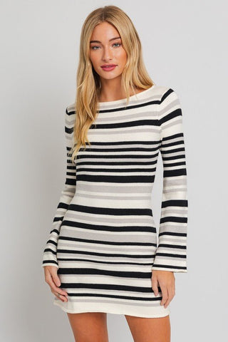 Boat Neck Bell Sleeve Sweater Dress - MOD&SOUL - Contemporary Women's Clothing