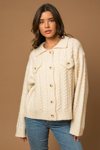Collared Cable Sweater Cardigan - MOD&SOUL - Contemporary Women's Clothing