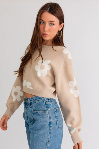 Daisy Print Cropped Sweater - FINAL SALE - MOD&SOUL - Contemporary Women's Clothing