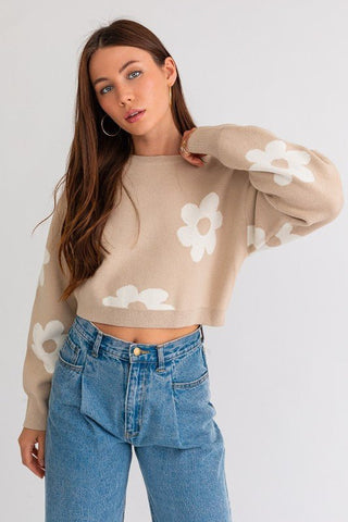 Daisy Print Cropped Sweater - FINAL SALE - MOD&SOUL - Contemporary Women's Clothing
