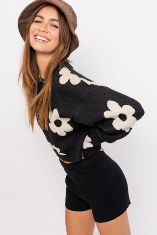 Daisy Print Cropped Sweater -  - LE LIS - MOD&SOUL