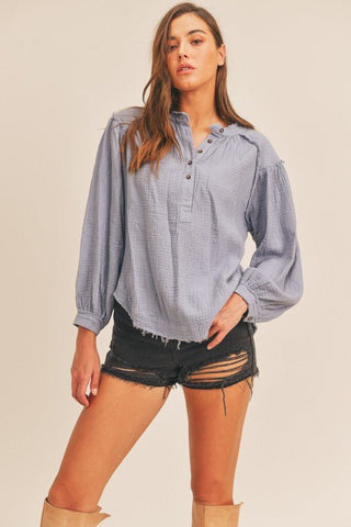 Distressed Button Down Top - Shirts & Tops - Lush Clothing - MOD&SOUL