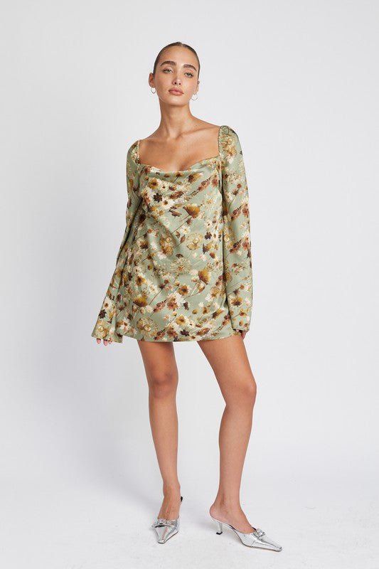 Floral Cowl Neck Mini Dress -  - Emory Park - MOD&SOUL
