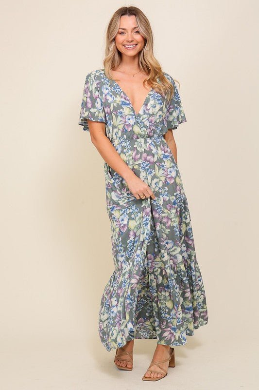 Floral Flutter Sleeve Maxi Dress - Dress - TIMING - MOD&SOUL