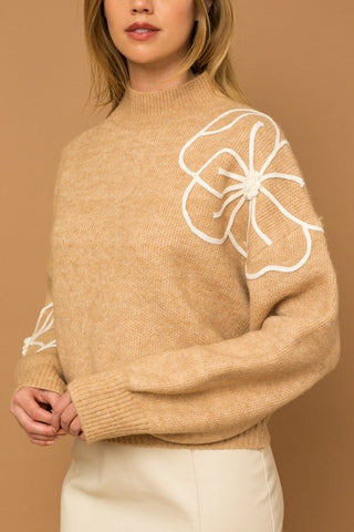 Flower Embroidered Mock Neck Sweater -  - Gilli - MOD&SOUL