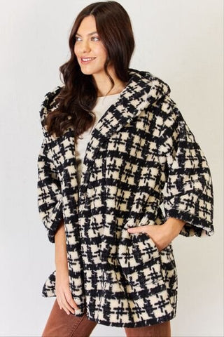 Fuzzy Plaid Waist Tie Hooded Cardigan - MOD&SOUL - Contemporary Women's Clothing