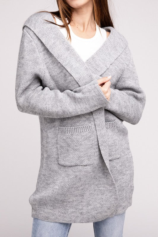 Hooded Open Front Sweater Cardigan - MOD&SOUL - Contemporary Women's Clothing