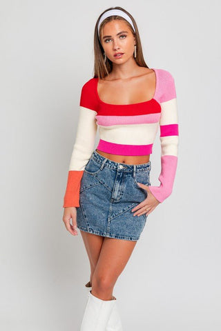 Long Sleeve Color Block Knit Top - PREORDER 1.3.24 - MOD&SOUL - Contemporary Women's Clothing