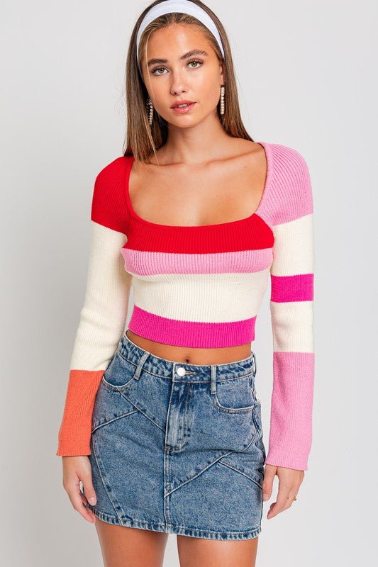 Long Sleeve Color Block Knit Top - PREORDER 1.3.24 - MOD&SOUL - Contemporary Women's Clothing