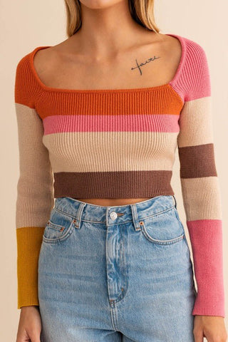 Long Sleeve Color Block Knit Top -  - LE LIS - MOD&SOUL