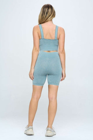 Mineral wash seamless biker shorts set - MOD&SOUL - Contemporary Women's Clothing