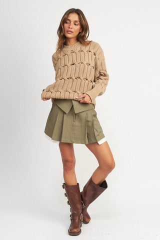 Open Knit Side Slit Sweater - Shirts & Tops - Emory Park - MOD&SOUL