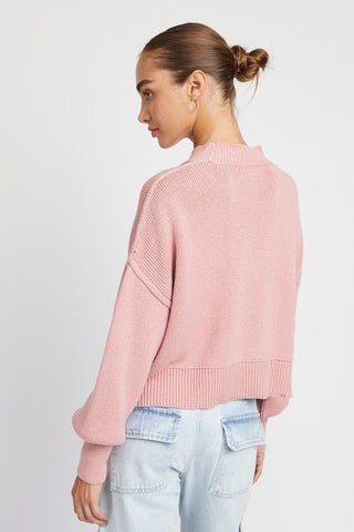 Pink Mock Neck Pullover Sweater -  - Emory Park - MOD&SOUL