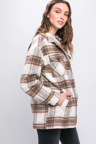 Plaid Button Up Jacket with Sherpa Lining -  - Love Tree - MOD&SOUL