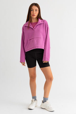 Pocket Detail Boxy Fleece Pullover Sweater -  - LE LIS - MOD&SOUL