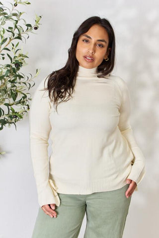 Ribbed Bow Detail Long Sleeve Turtleneck Knit Top - MOD&SOUL - Contemporary Women's Clothing