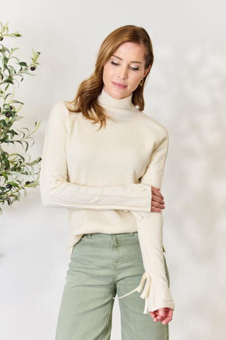 Ribbed Bow Detail Long Sleeve Turtleneck Knit Top - MOD&SOUL - Contemporary Women's Clothing