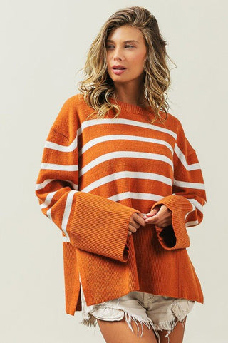 Ribbed Hem Striped Sweater - MOD&SOUL - Contemporary Women's Clothing