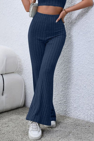 Ribbed High Waist Flare Pants - MOD&SOUL - Contemporary Women's Clothing