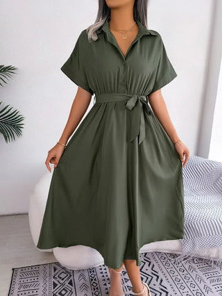 Short Sleeve Collared Midi Dress - MOD&SOUL - Contemporary Women's Clothing