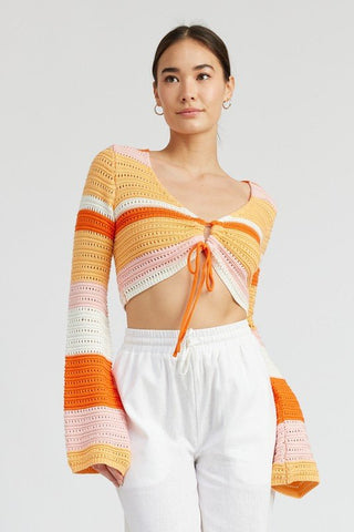 Striped Crochet Ruched Top - MOD&SOUL - Contemporary Women's Clothing
