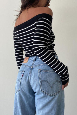 Striped Off Shoulder Sweater - MOD&SOUL - Contemporary Women's Clothing
