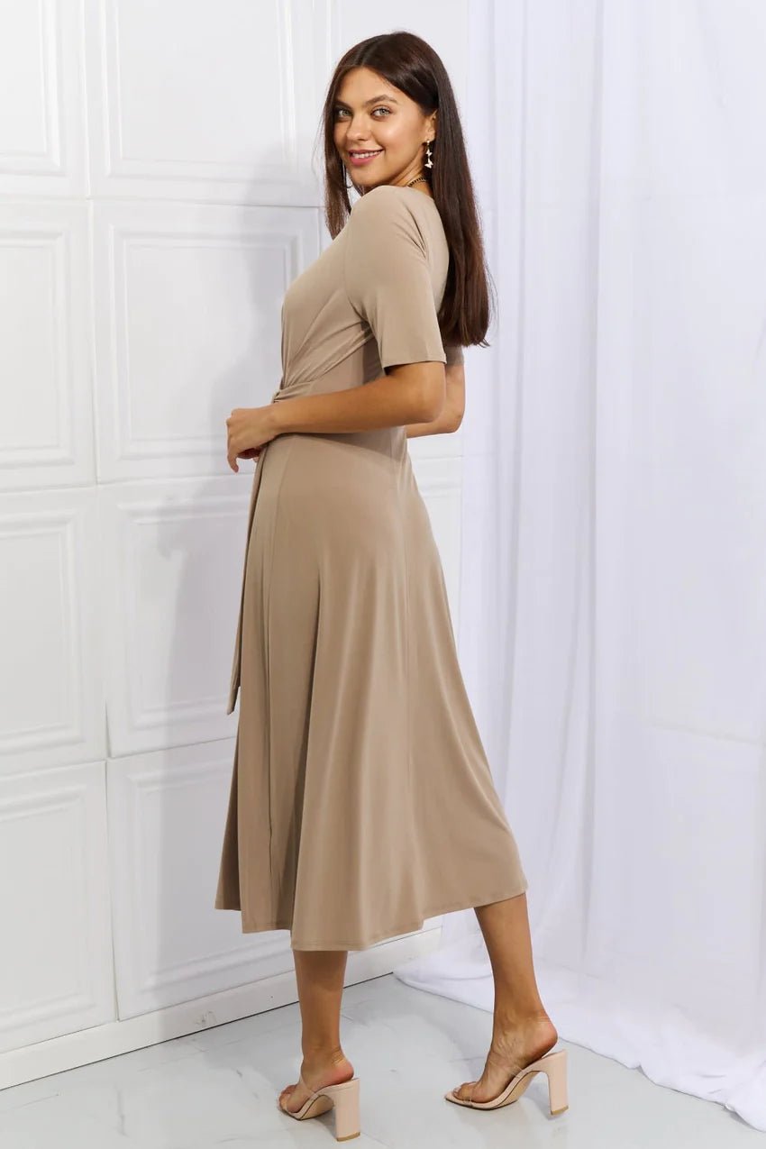 Taupe Waist Tie Midi Dress - FINAL SALE - MOD&SOUL - Contemporary Women's Clothing