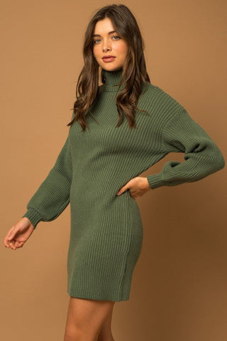 Turtleneck Balloon Sleeve Sweater Dress - MOD&SOUL - Contemporary Women's Clothing