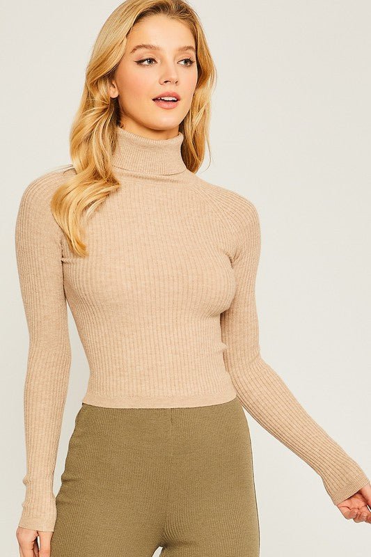 Turtleneck Ribbed Knit Sweater Top - MOD&SOUL - Contemporary Women's Clothing