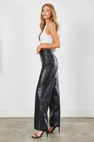 Vegan Leather Wide Leg Pants - MOD&SOUL - Contemporary Women's Clothing