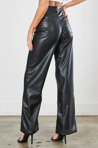 Vegan Leather Wide Leg Pants - MOD&SOUL - Contemporary Women's Clothing
